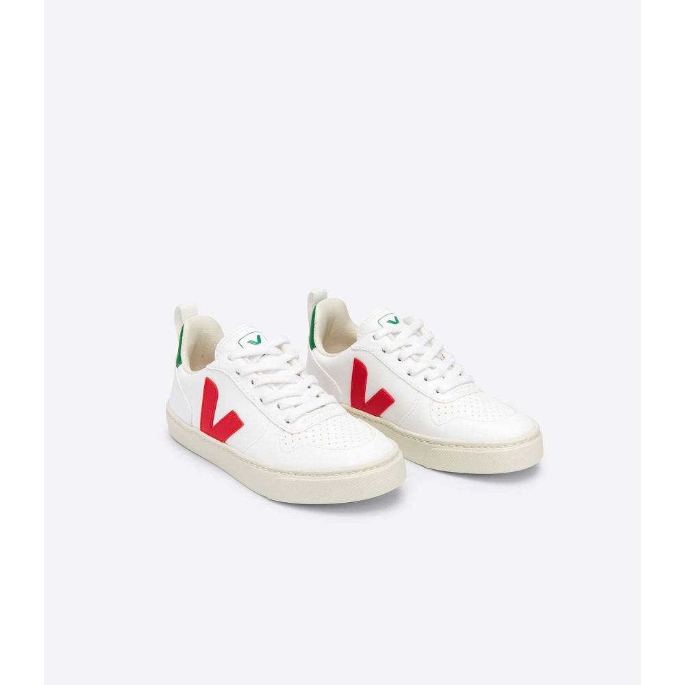 Kids' Veja V-10 LACES CWL Shoes White/Red | ZA 792QMA